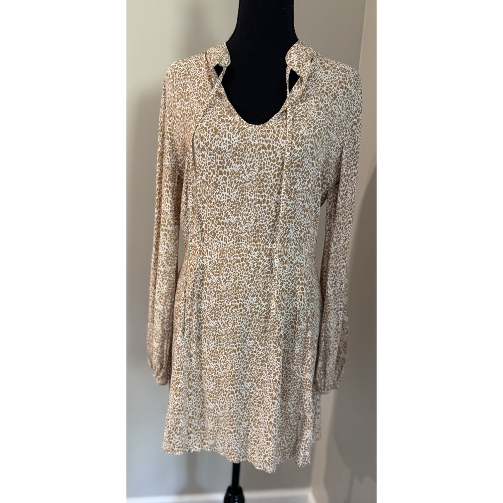 Rue Stiic Animal Print Long Sleeve V Neck Mini Dress Women's Size Medium